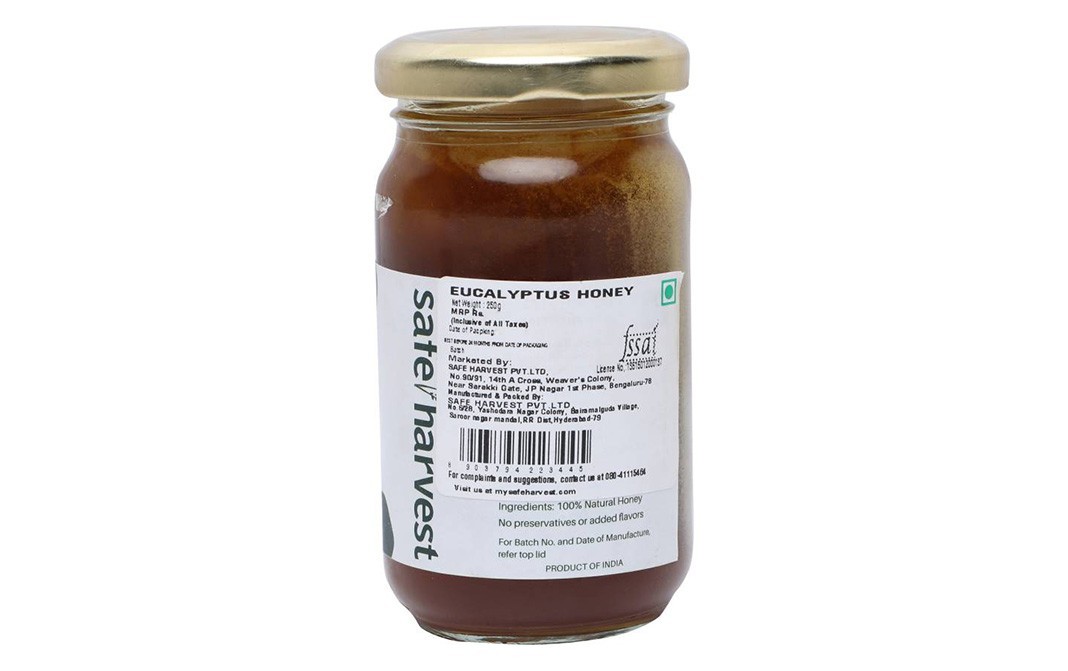 Safe Harvest Pesticide Free - Eucalyptus Honey   Glass Jar  250 grams